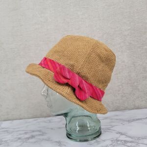 Grace Hats Pink and Tan Linen Cotton  Women's Meso Hat NEW